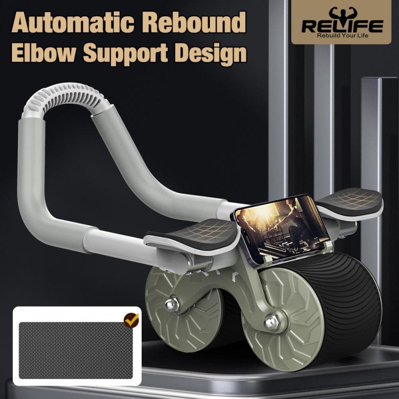 Relife Ab-04 Ab Roller Dirsek Destekli Karın Çalıştırıcı, Otomatik Geri Tepme Özellikli, Diz Matlı Karın Kası Çalıştırıcı, Erkekler ve Kadınlar Için, Karın Kası Antrenmanı, Çift Tekerlekli