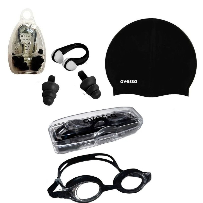 3'lü 2670 Çocuk Gözlüğü Havuz Seti Yüzücü Gözlüğü Havuz Gözlüğü + Bone + Kulak Burun Tıkacı Siyah