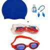 3'lü Yetişkin Unisex Havuz Seti Yüzücü Deniz Gözlüğü Havuz Gözlüğü + Bone + Kulak Burun Tıkacı Mavi